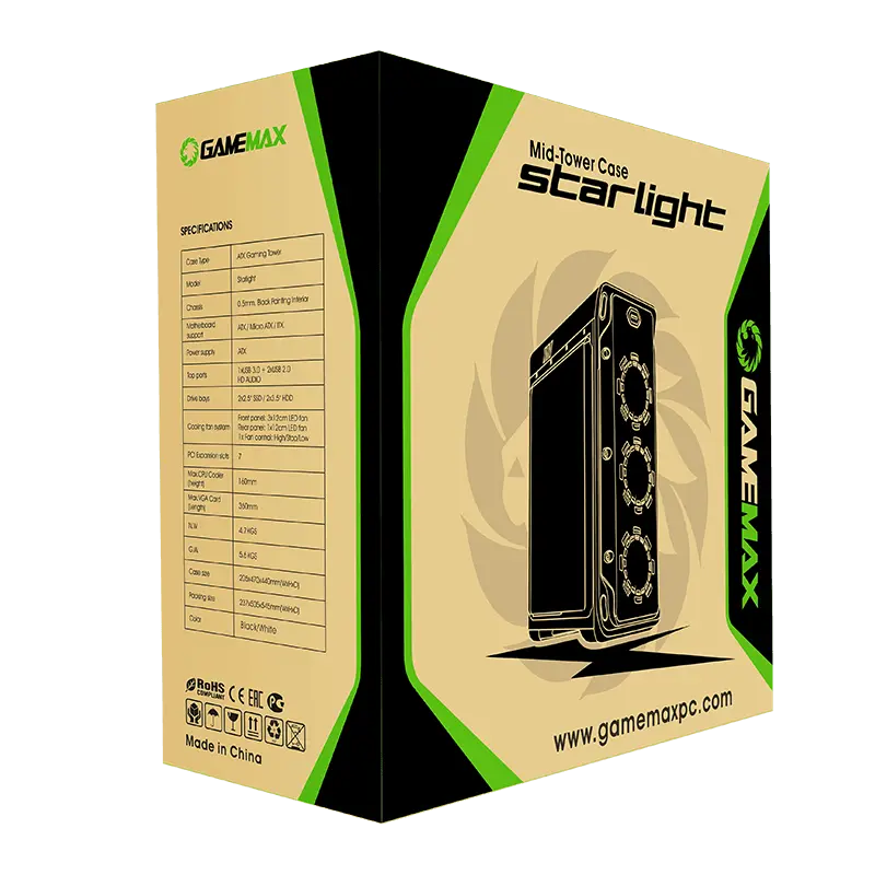 Gamemax STARLIGHT FRGB Midi-Tower Alb